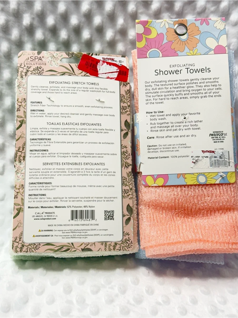 Spa Solutions & Precision Beauty Exfoliating Shower Towels - Pink & Mint